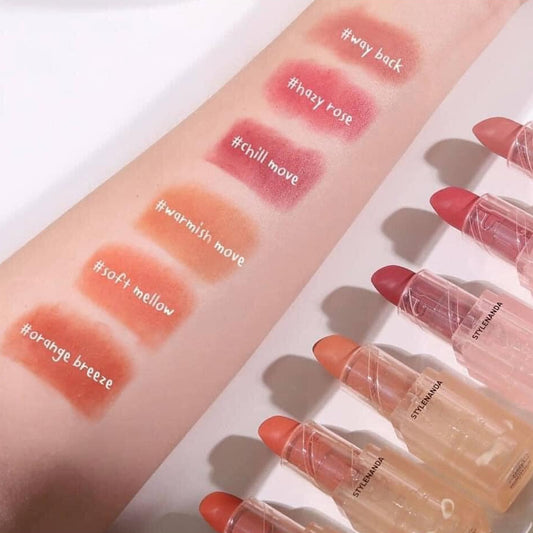 Lipstick shades swatched on a arm with lipsticks below 3CE Soft Matte Lipstick 3.5g
